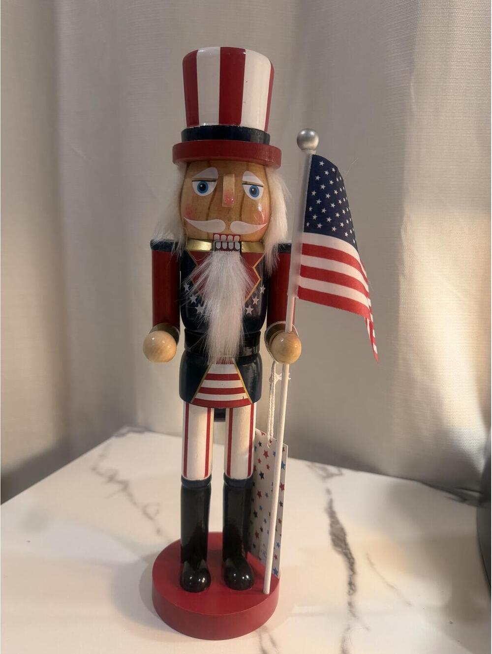 Patriotic Nutcracker Uncle Sam Holding American Flag 1423